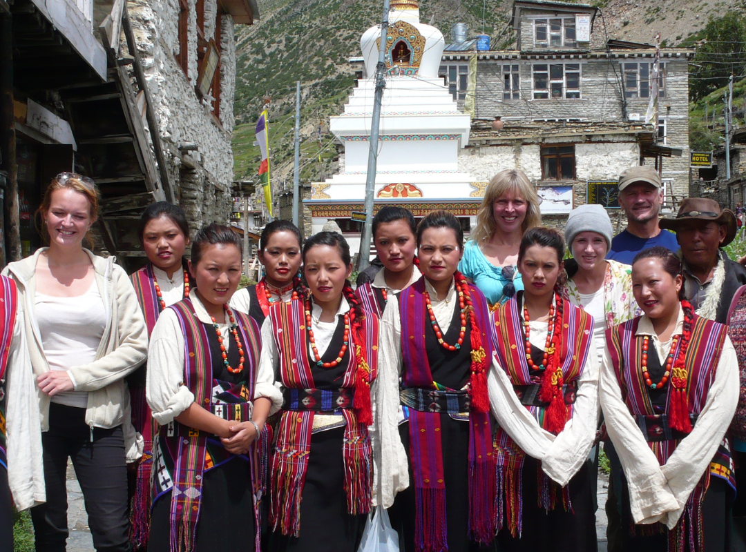 Meeting Nepali women with traditional clothes in Manang | by mountain people